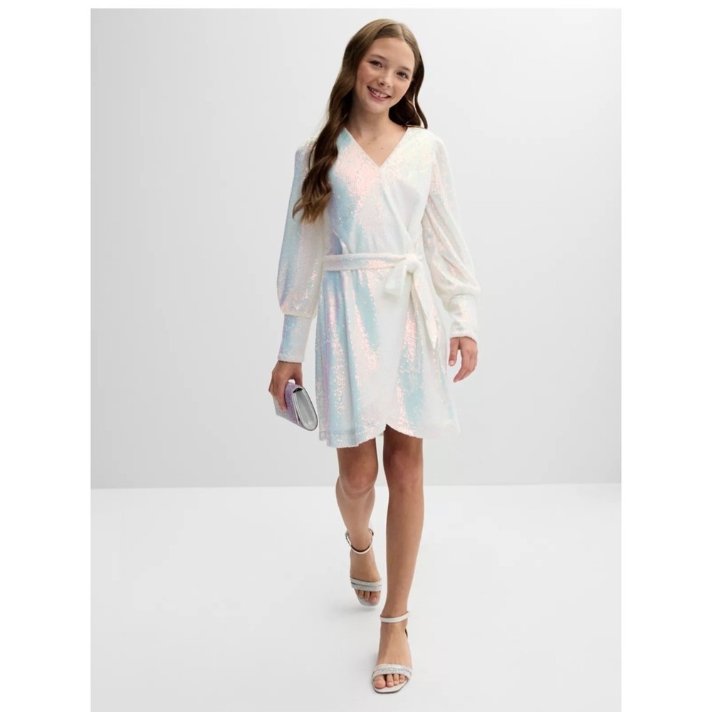 REWIND JUNIOR DRESS LARGE WHITE SEQUIN TIE FRONT NEW WITH TAG / RETAIL $70